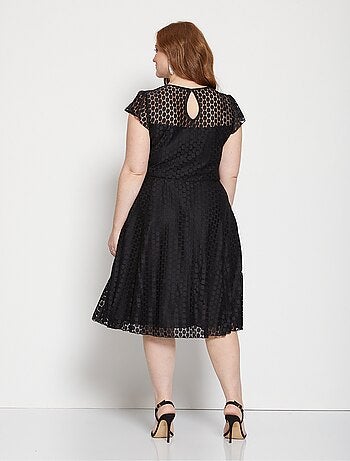 Robe courte maille dentelle effet pois