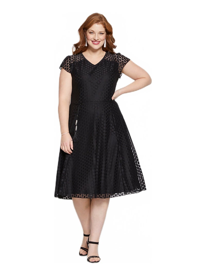 Robe courte maille dentelle effet pois Noir - Kiabi