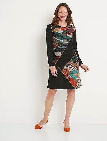 Robe courte maille fantaisie col rond - Afibel