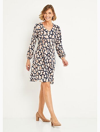Robe courte maille graphique col V - Afibel