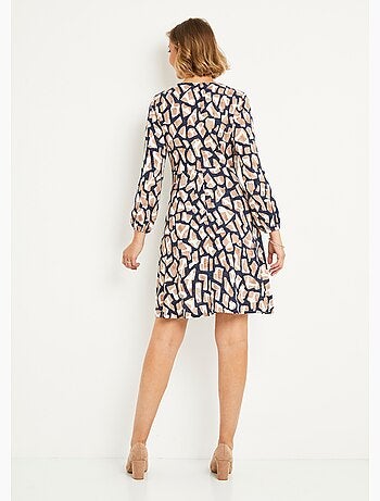 Robe courte maille graphique col V - Afibel