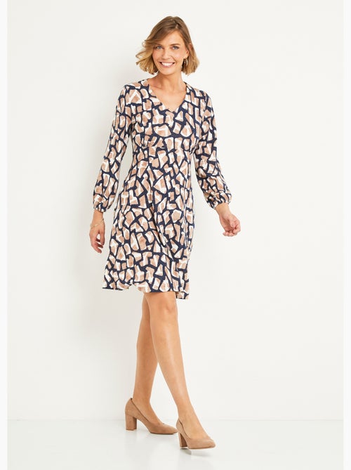 Robe courte maille graphique col V - Afibel - Kiabi