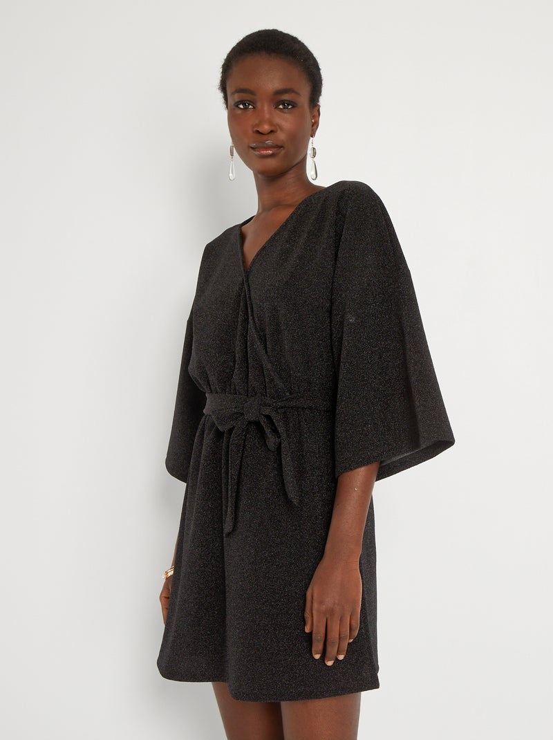 Robe courte maille irisée noir - Kiabi