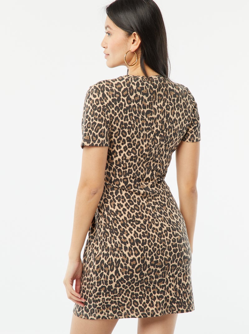 Robe courte manches courtes avec effet drapé BEIGE - Kiabi
