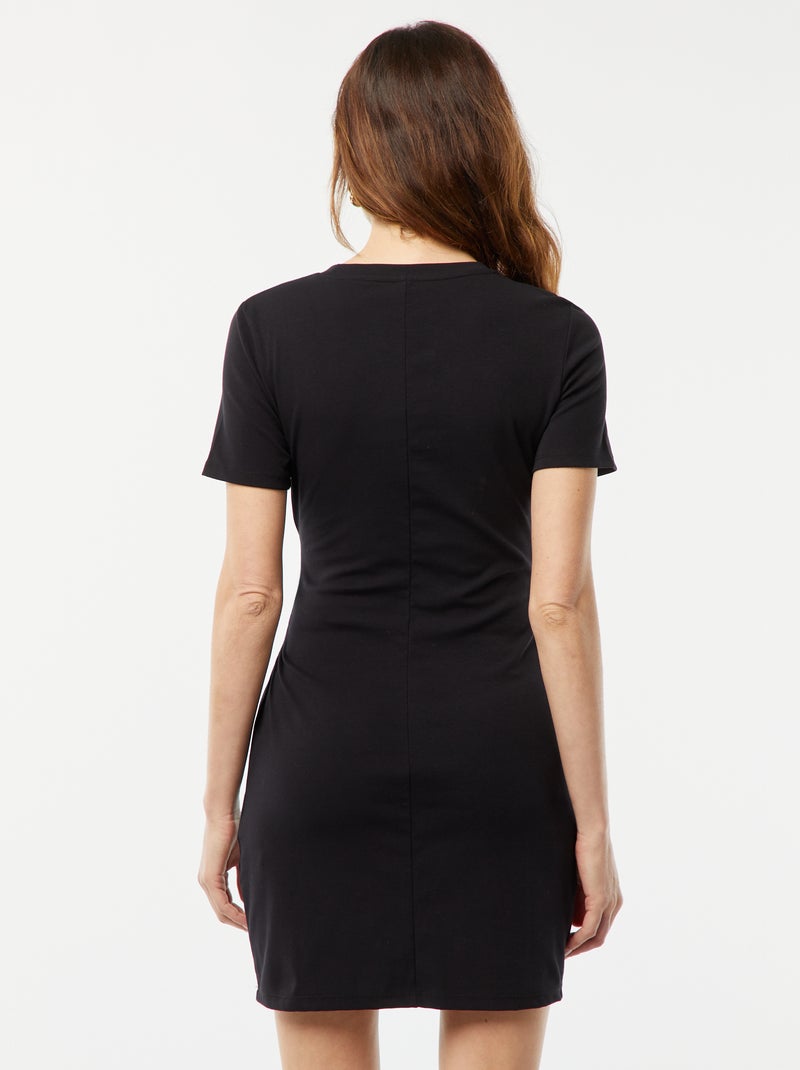 Robe courte manches courtes avec effet drapé noir - Kiabi
