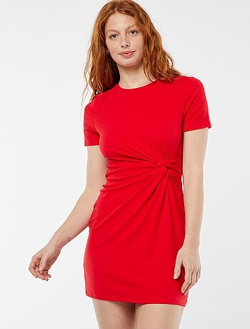 Robe courte manches courtes avec effet drapé