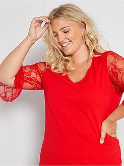 Robe courte manches en dentelle - Kiabi