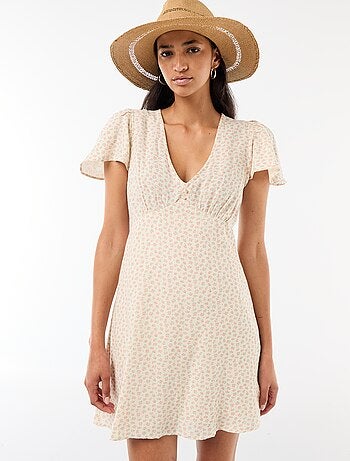 Robe courte manches papillons en coton et lin