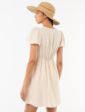 Robe courte manches papillons en coton et lin