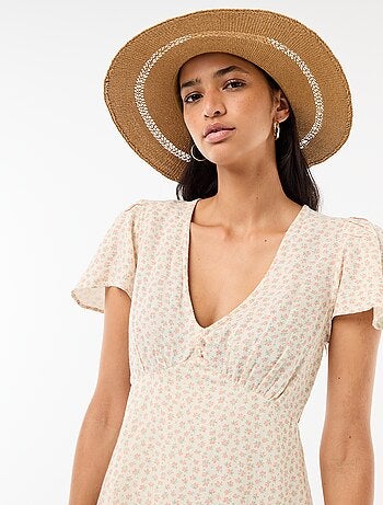 Robe courte manches papillons en coton et lin