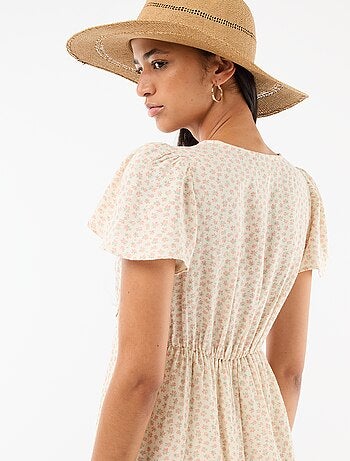 Robe courte manches papillons en coton et lin