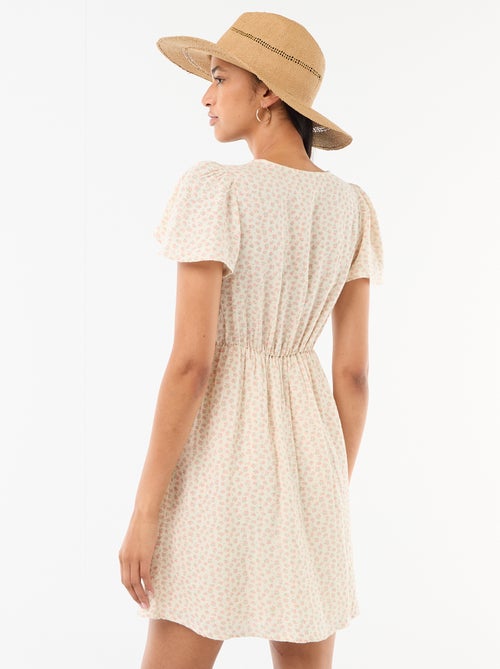 Robe courte manches papillons en coton et lin - Kiabi