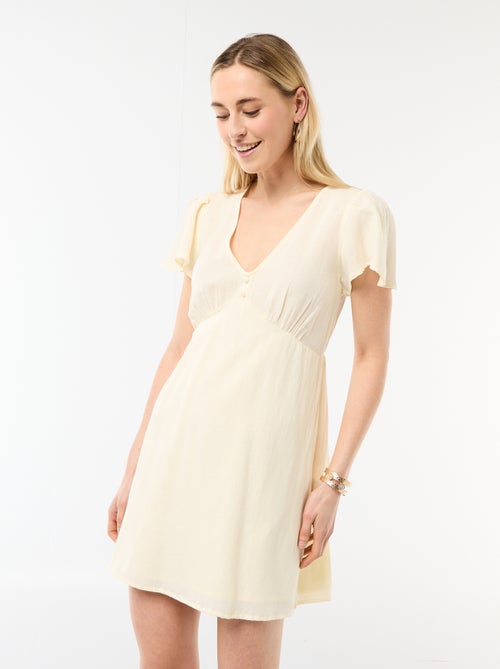 Robe courte manches papillons en coton et lin - Kiabi