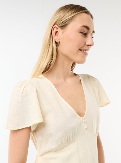 Robe courte manches papillons en coton et lin - Kiabi
