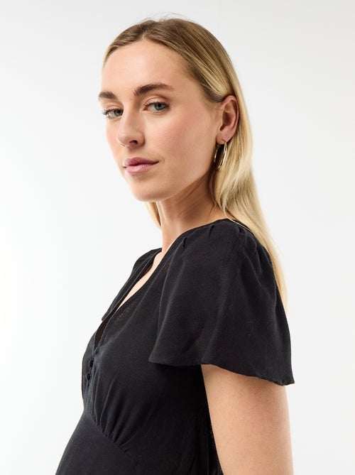 Robe courte manches papillons en coton et lin - Kiabi