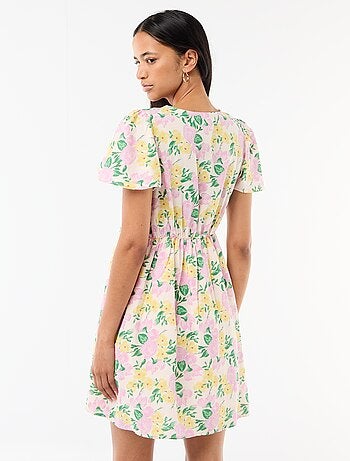 Robe courte manches papillons en coton et lin