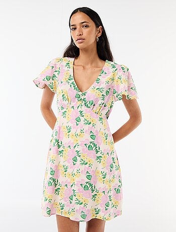 Robe courte manches papillons en coton et lin