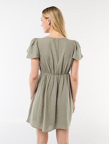 Robe courte manches papillons en coton et lin