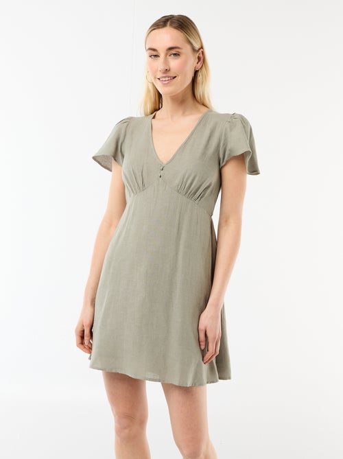Robe courte manches papillons en coton et lin - Kiabi