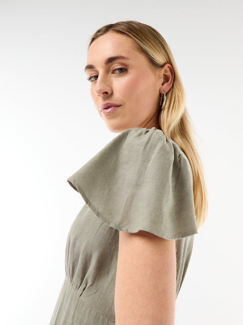 Robe courte manches papillons en coton et lin - Kiabi