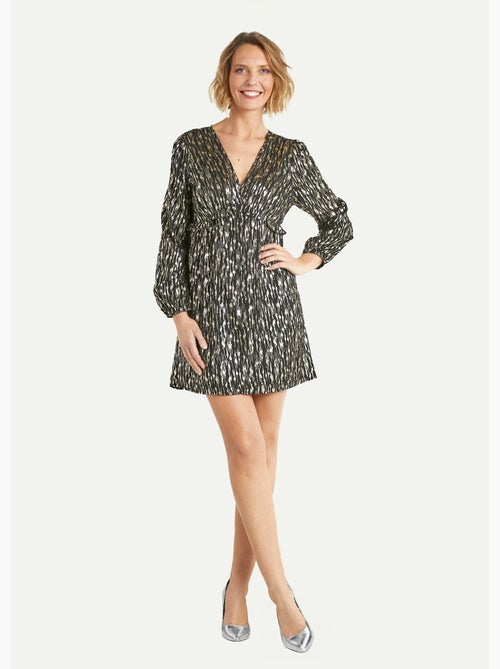 Robe courte motif métallisé col V - AFIBEL - Kiabi