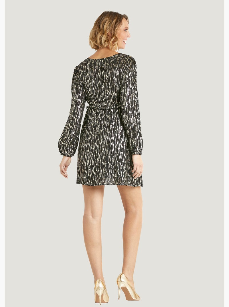 Robe courte motif métallisé col V - AFIBEL Noir Doré - Kiabi