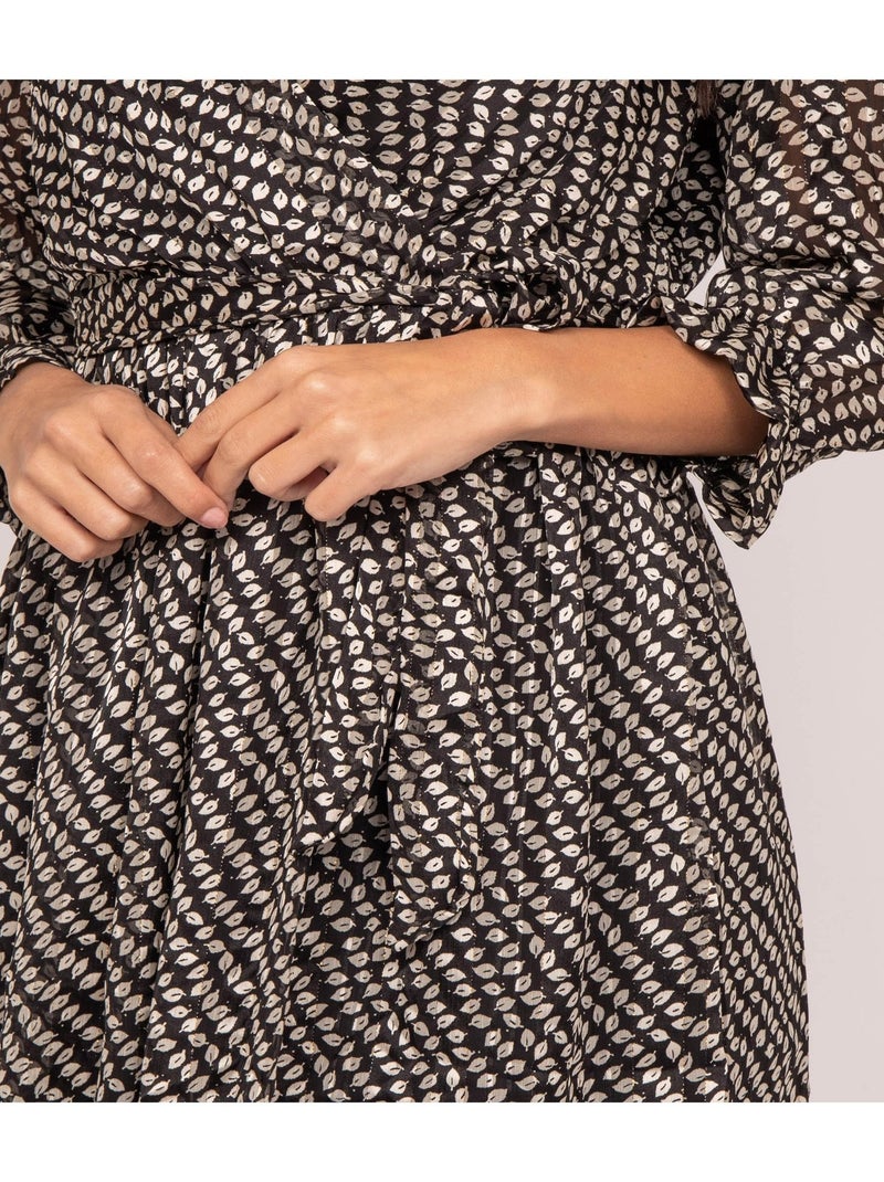 Robe courte motifs IBURN Noir - Kiabi