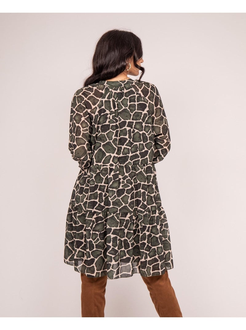 Robe courte motifs IFER Kaki - Kiabi