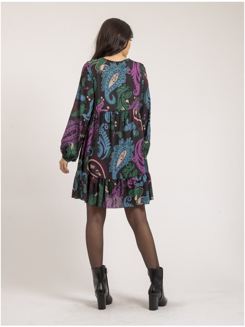 Robe courte motifs ILLONA Noir - Kiabi