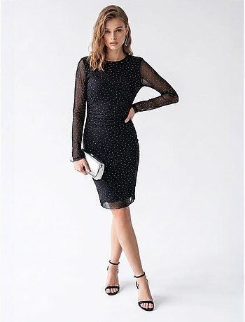 Robe courte moulante à sequins avec détail pierre mixray