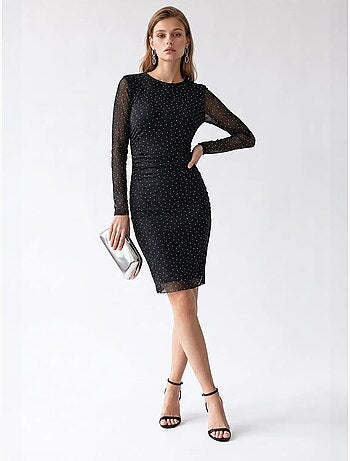 Robe courte moulante à sequins avec détail pierre mixray