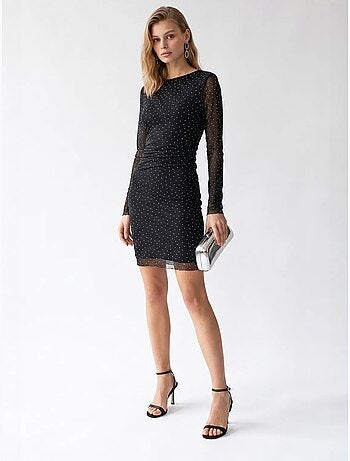 Robe courte moulante à sequins avec détail pierre mixray