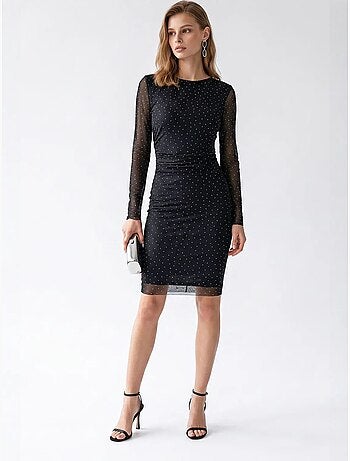 Robe courte moulante à sequins avec détail pierre mixray