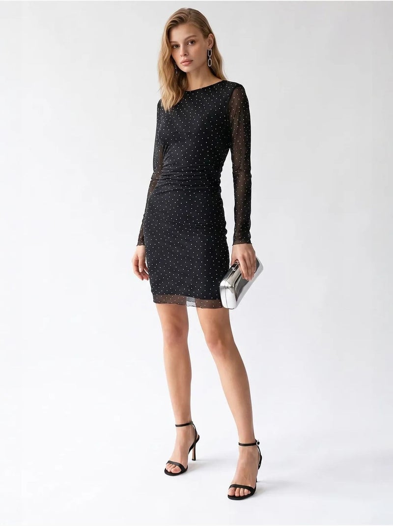 Robe courte moulante à sequins avec détail pierre mixray Noir - Kiabi