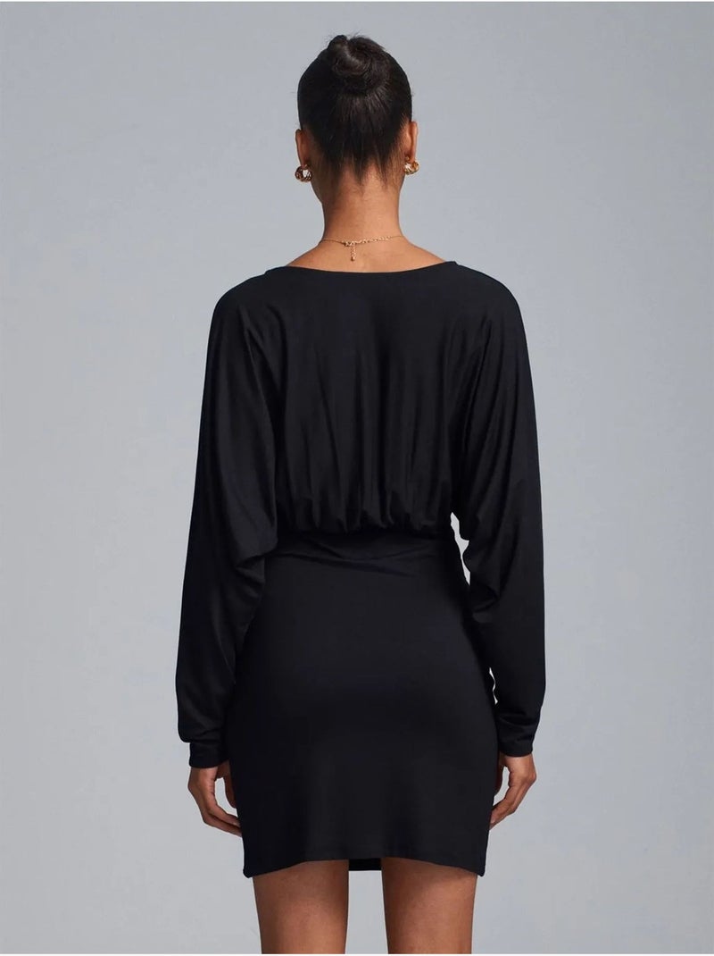 Robe courte moulante avec drapé dilvin Noir - Kiabi