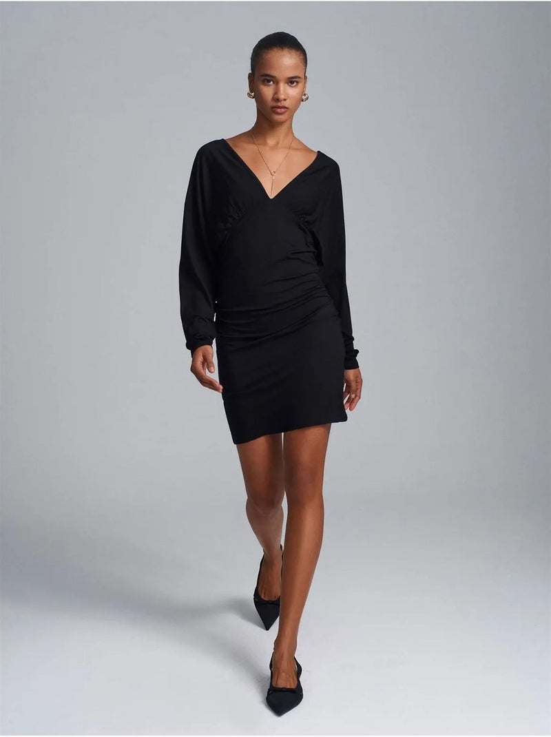 Robe courte moulante avec drapé dilvin Noir - Kiabi