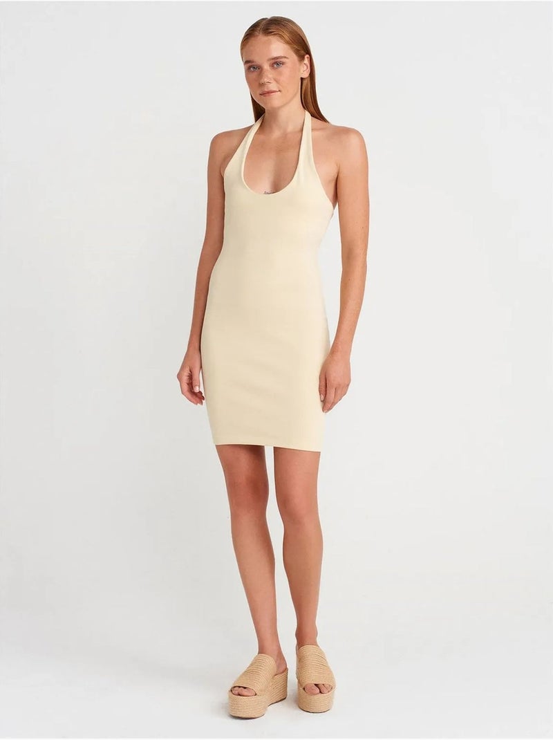 Robe courte moulante côtelée dilvin Crème - Kiabi