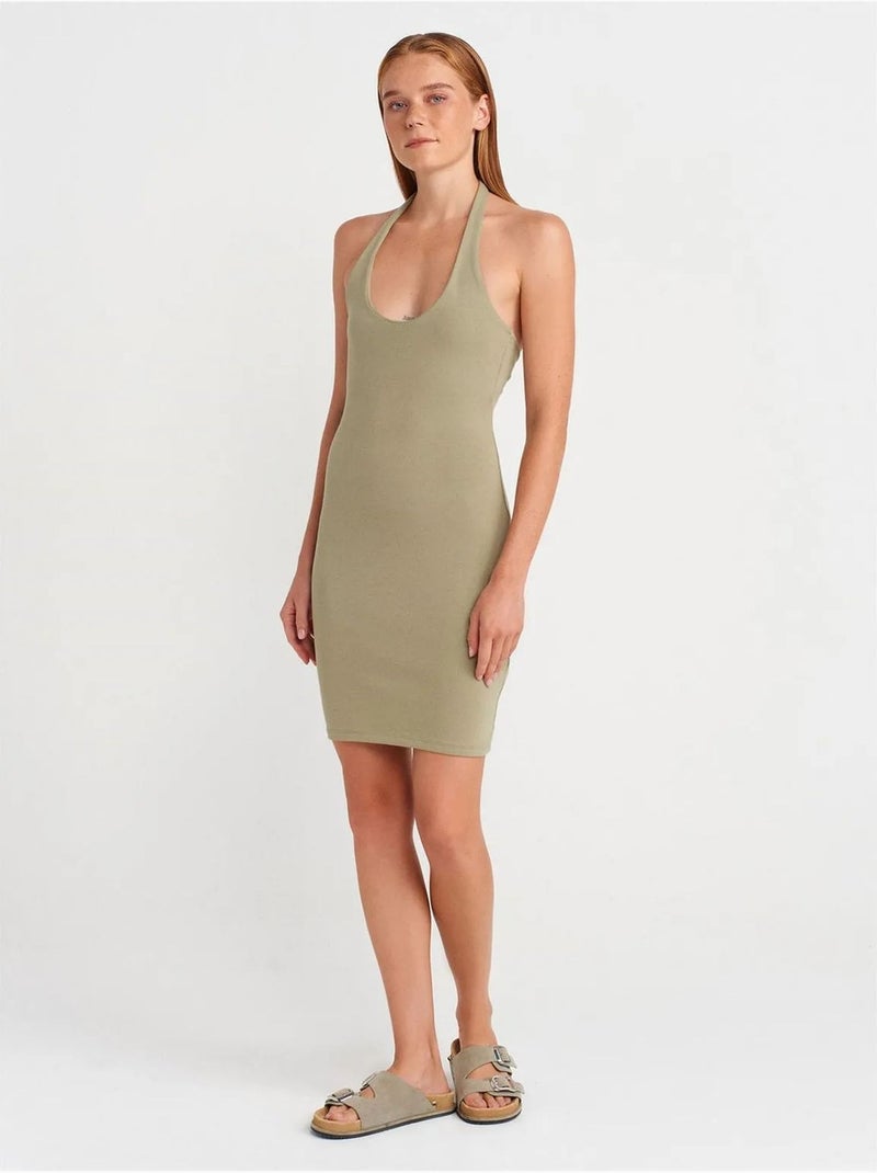 Robe Courte Moulante Côtelée Kaki - Kiabi