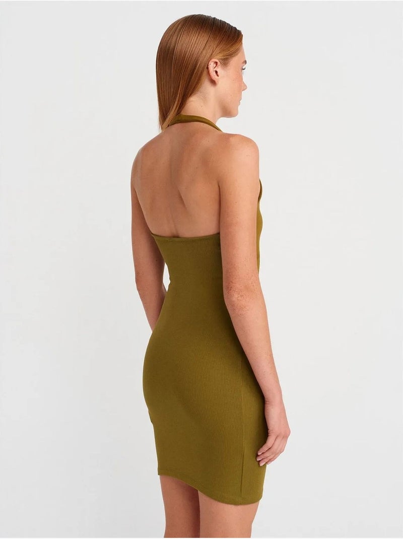 Robe Courte Moulante Côtelée Vert kaki - Kiabi