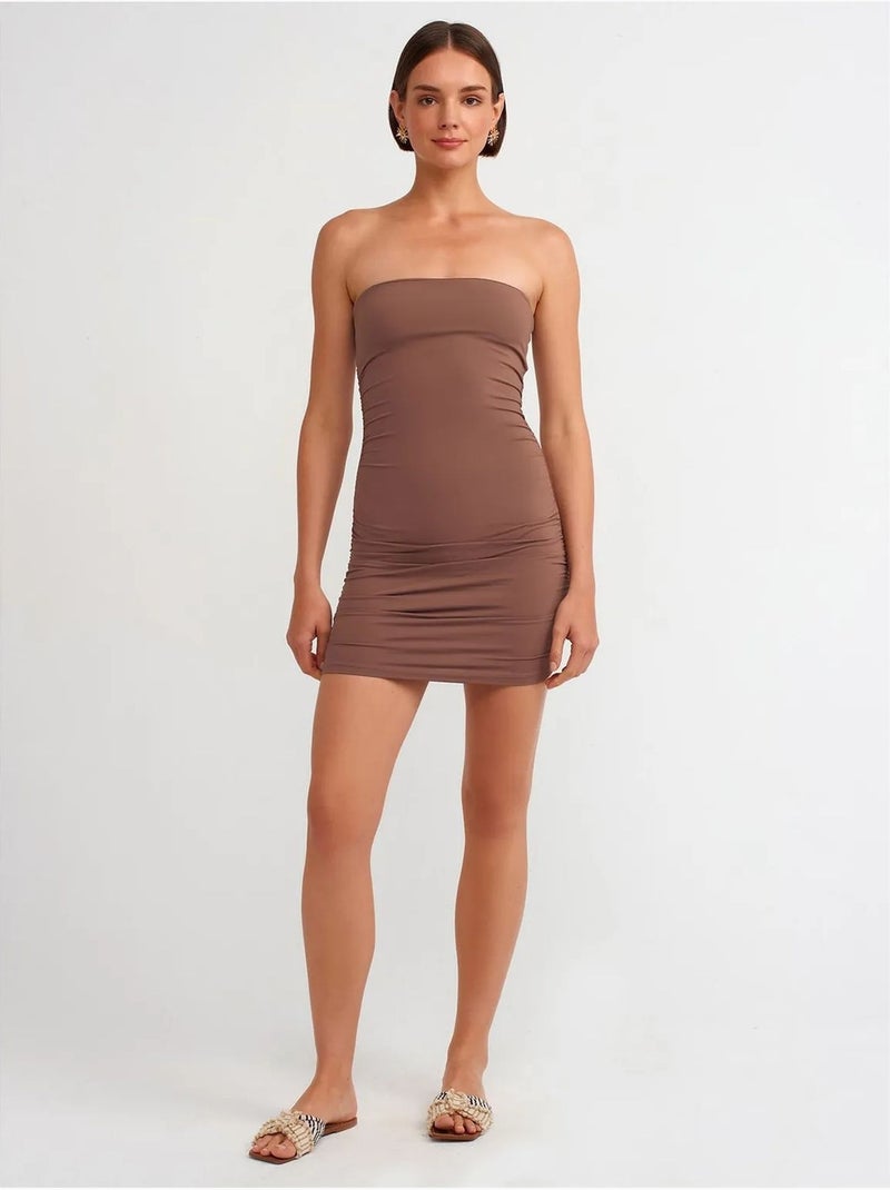 Robe courte moulante sans bretelles dilvin Taupe - Kiabi