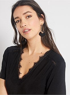 Robe courte noire décolleté dentelle - Kiabi