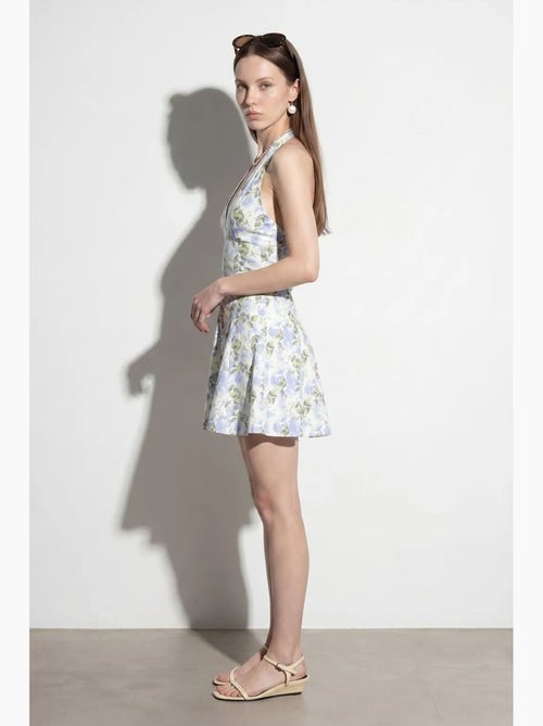 Robe courte patineuse à col licou et fleurs dilvin - Kiabi Robe courte patineuse à col licou et fleurs dilvin - Kiabi