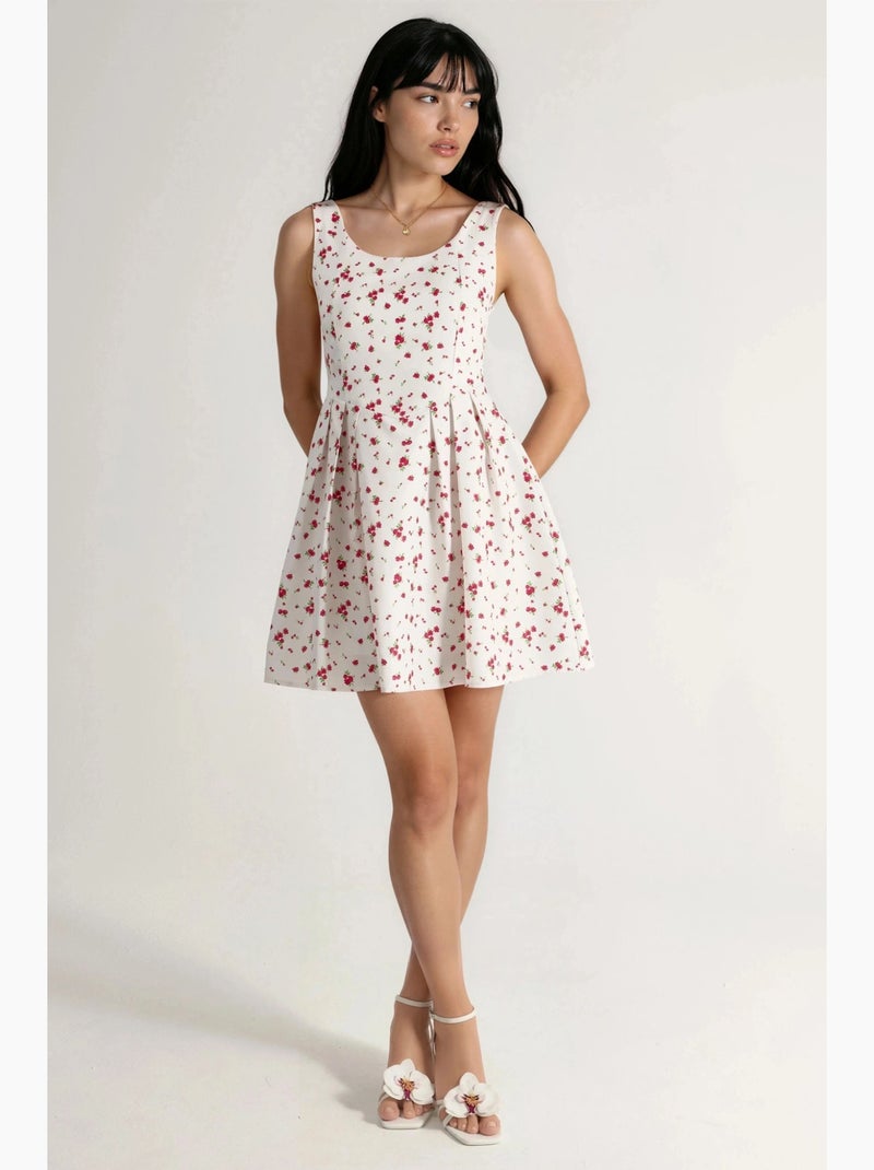 Robe courte patineuse fleurie à encolure en u busem Blanc - Kiabi