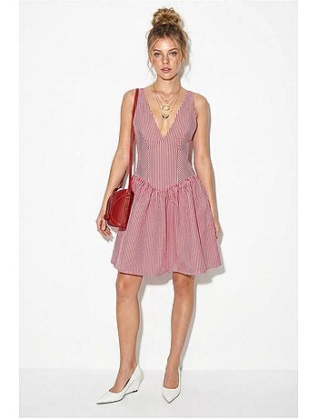Robe courte patineuse sans manches à rayures et col v lucci