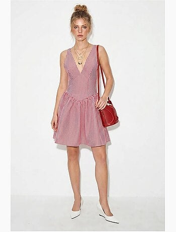 Robe courte patineuse sans manches à rayures et col v lucci