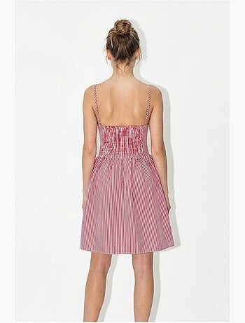 Robe courte patineuse sans manches à rayures et col v lucci