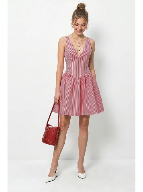 Robe courte patineuse sans manches à rayures et col v lucci - Kiabi