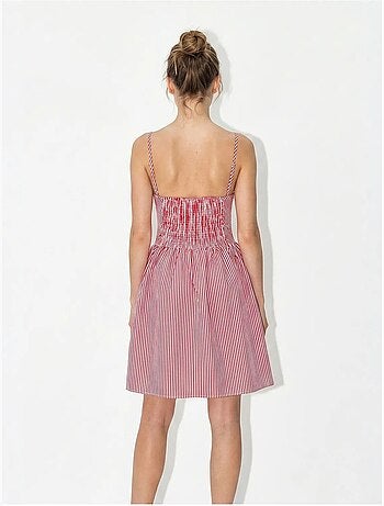 Robe courte patineuse sans manches à rayures et col v lucci