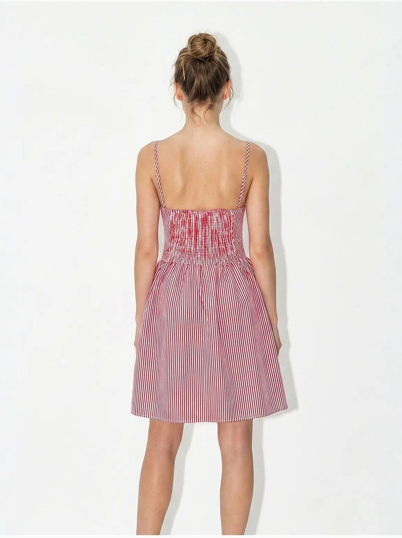 Robe courte patineuse sans manches à rayures et col v lucci Vieux rose - Kiabi