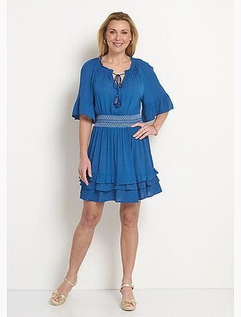 Robe courte plissée taille élastiquée - Afibel